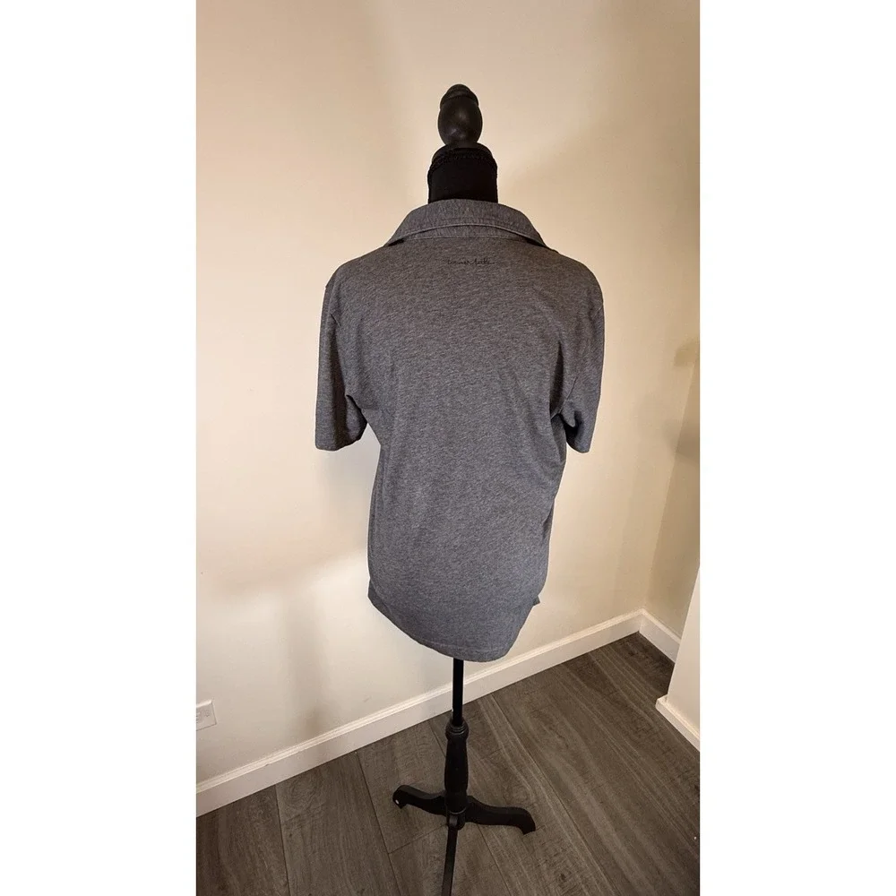 TravisMathew Men's Gray Striped Polo Shirt S Short Sleeve Collared Logo Button